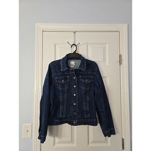 Live A Little Denim Jacket Size Large Machine Wash Cotton & Spandex Snap Front